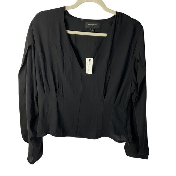 Banana Republic Tops - Banana Republic Black V-Neck Pleated Waist Long Sleeve Blouse - Size 14